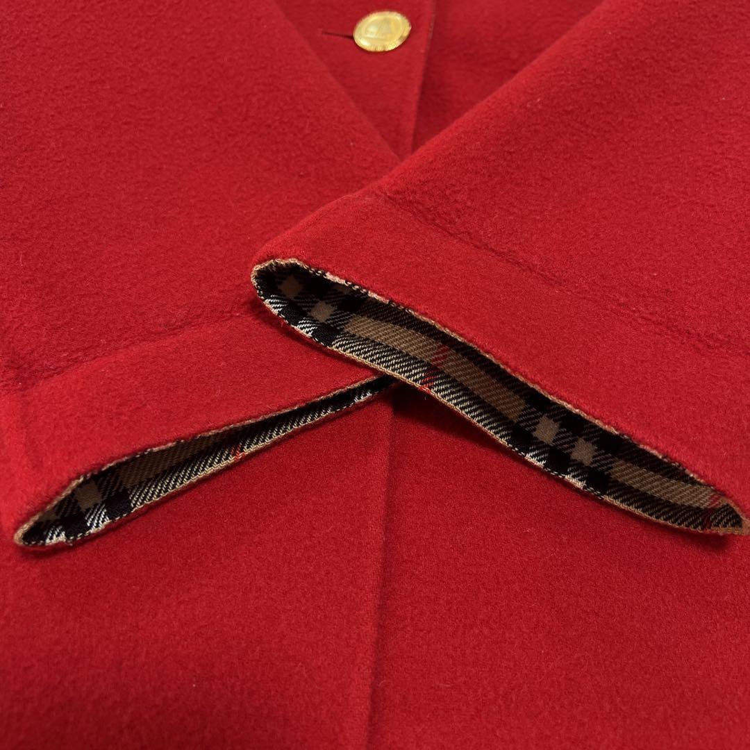 《希少色》バーバリー ピーコート チェック 金ボタン ダブルフェイス カシミヤ混