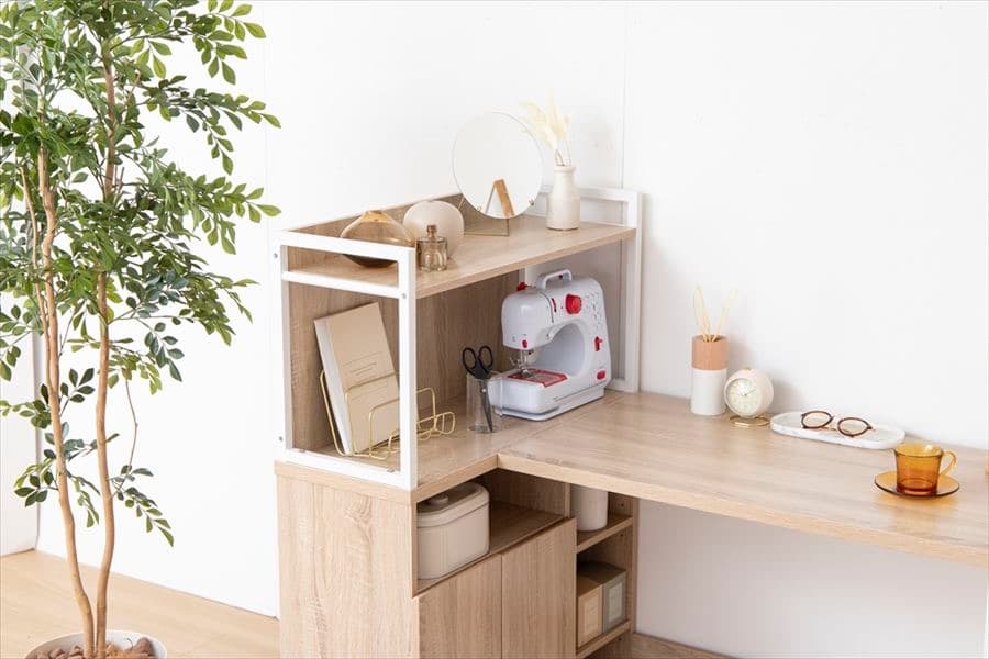 【送料無料】【幅120cm】L字収納・棚付きデスク 机 木目調 ワーク 学習