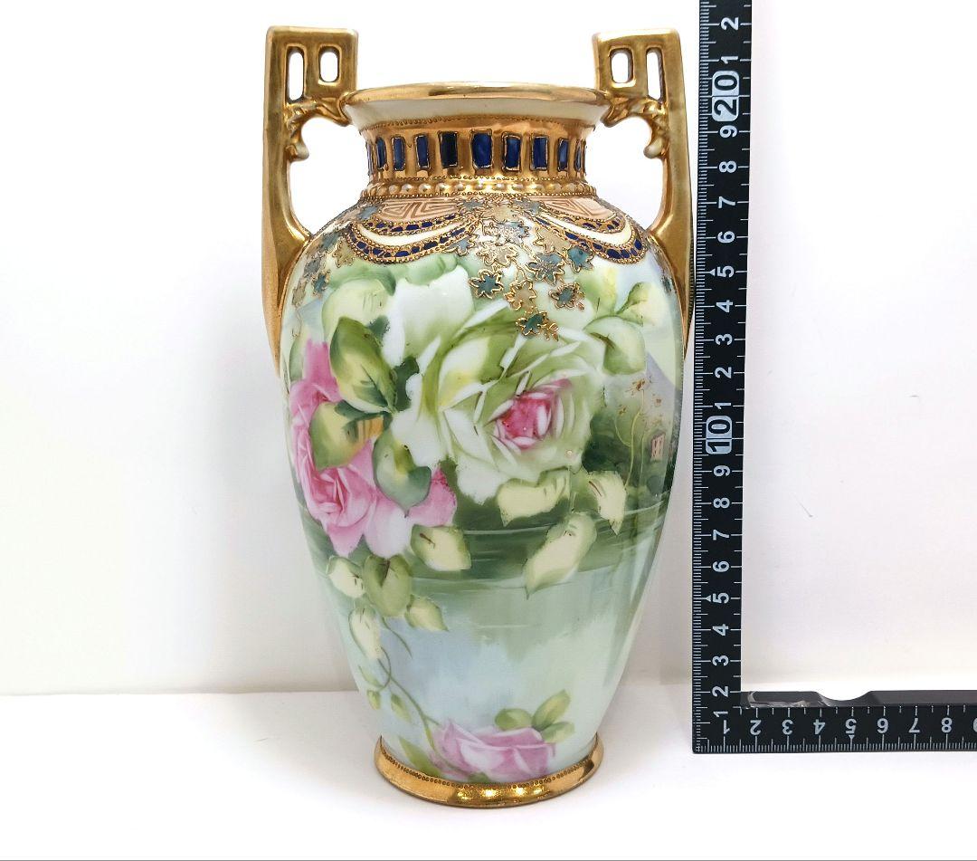 Y3036-2 オールドノリタケ ハンドペイント 薔薇 花瓶 高さ22㎝　　L