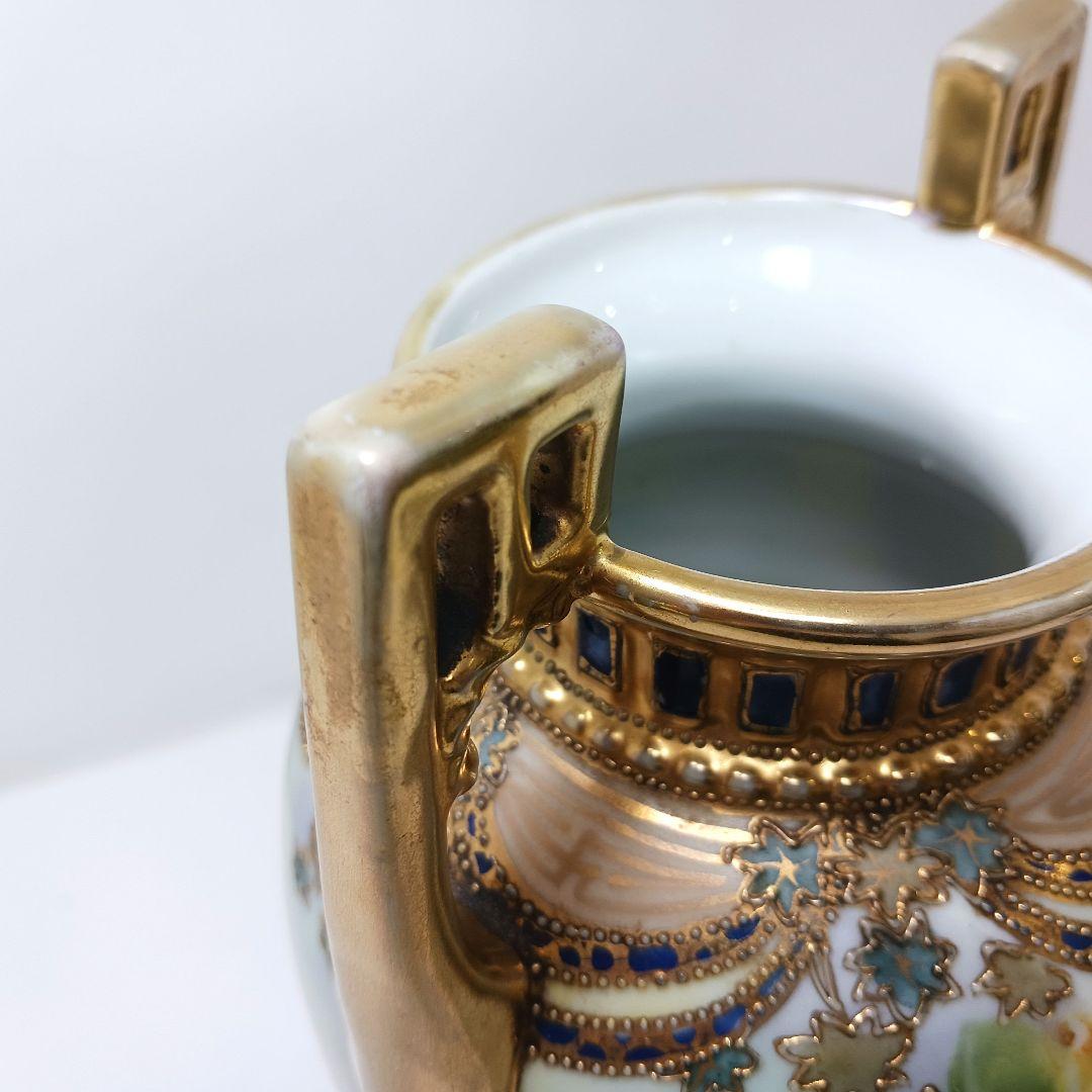 Y3036-2 オールドノリタケ ハンドペイント 薔薇 花瓶 高さ22㎝　　L