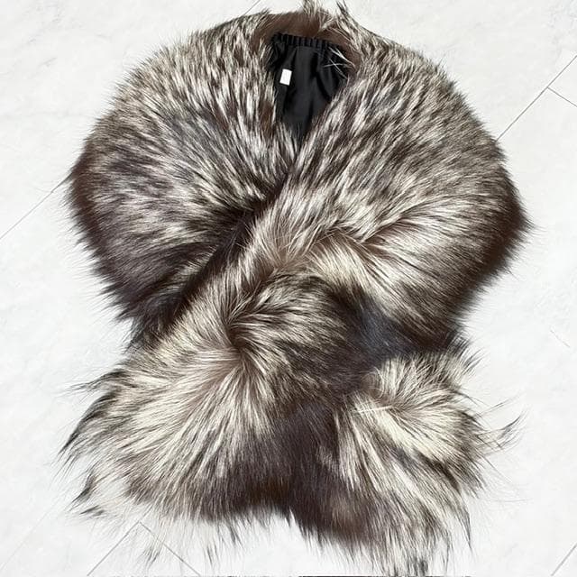 新品未使用★サガフォックス リアルファー ロング肉厚ストール 焦げ茶、毛先は白