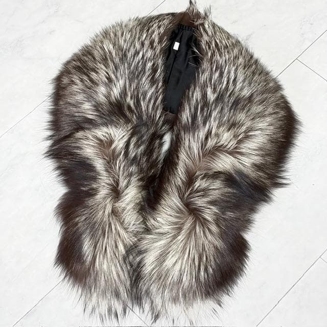 新品未使用★サガフォックス リアルファー ロング肉厚ストール 焦げ茶、毛先は白