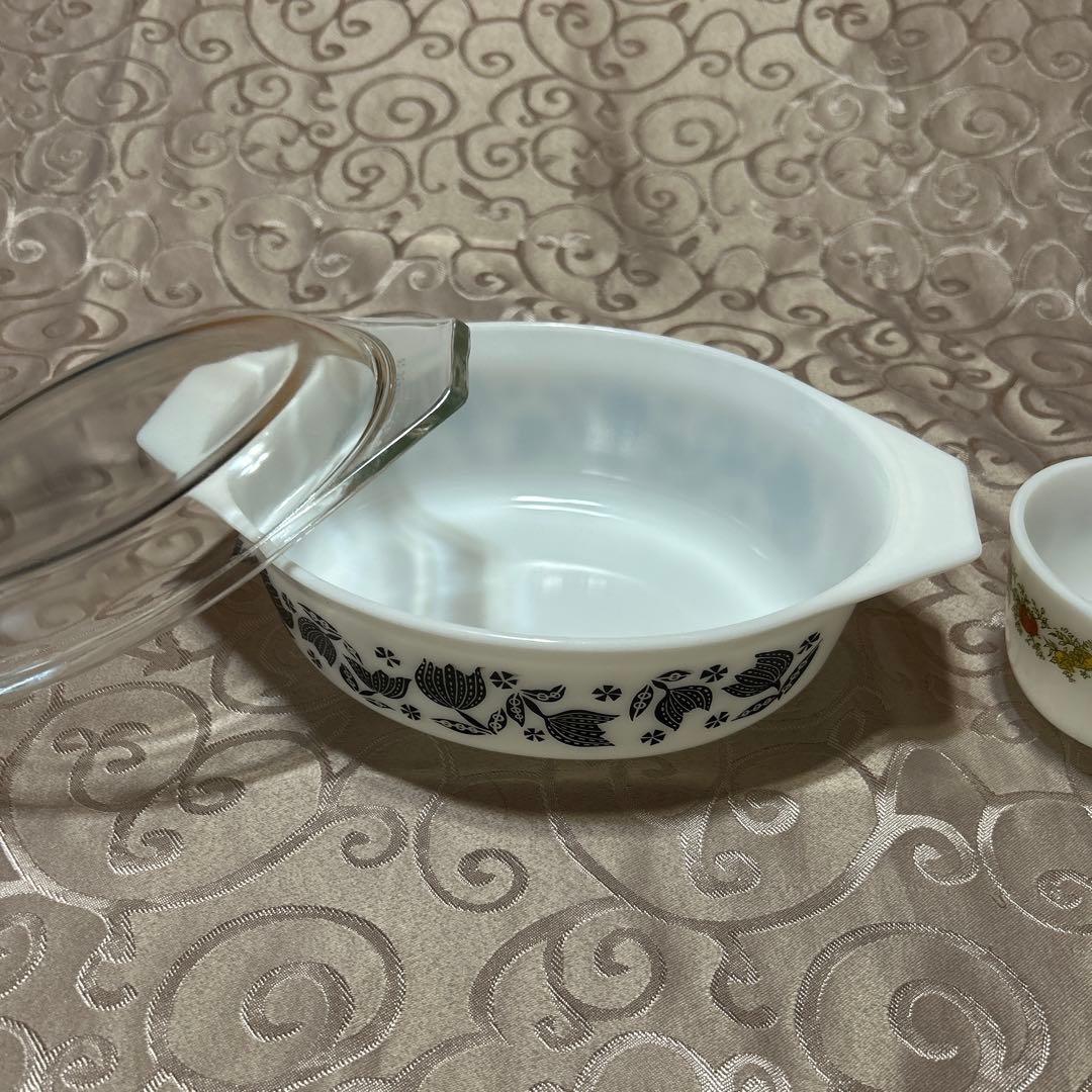 Pyrex 3点セット ブラックチューリップ＆小花柄 アメリカヴィンテージ