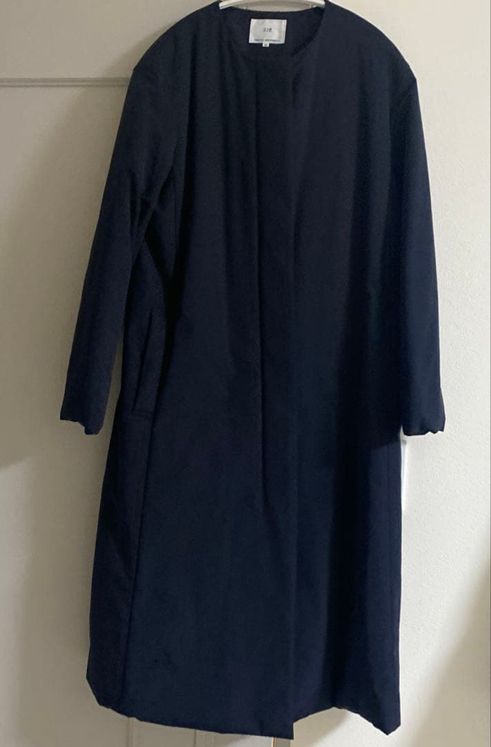 23区　38 ノーカラーロングコート　ネイビー