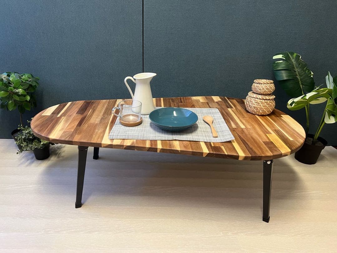 【送料無料】 ローテーブル だるま形 120cm 60cm アカシア 折り畳み脚