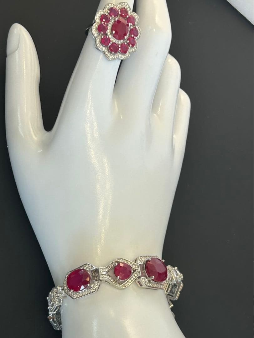 ど*☆様 天然石ルビーデザインリング＆ブレスレットセット