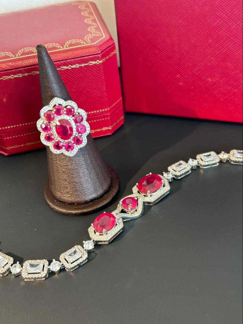 ど*☆様 天然石ルビーデザインリング＆ブレスレットセット