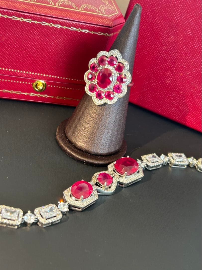 ど*☆様 天然石ルビーデザインリング＆ブレスレットセット