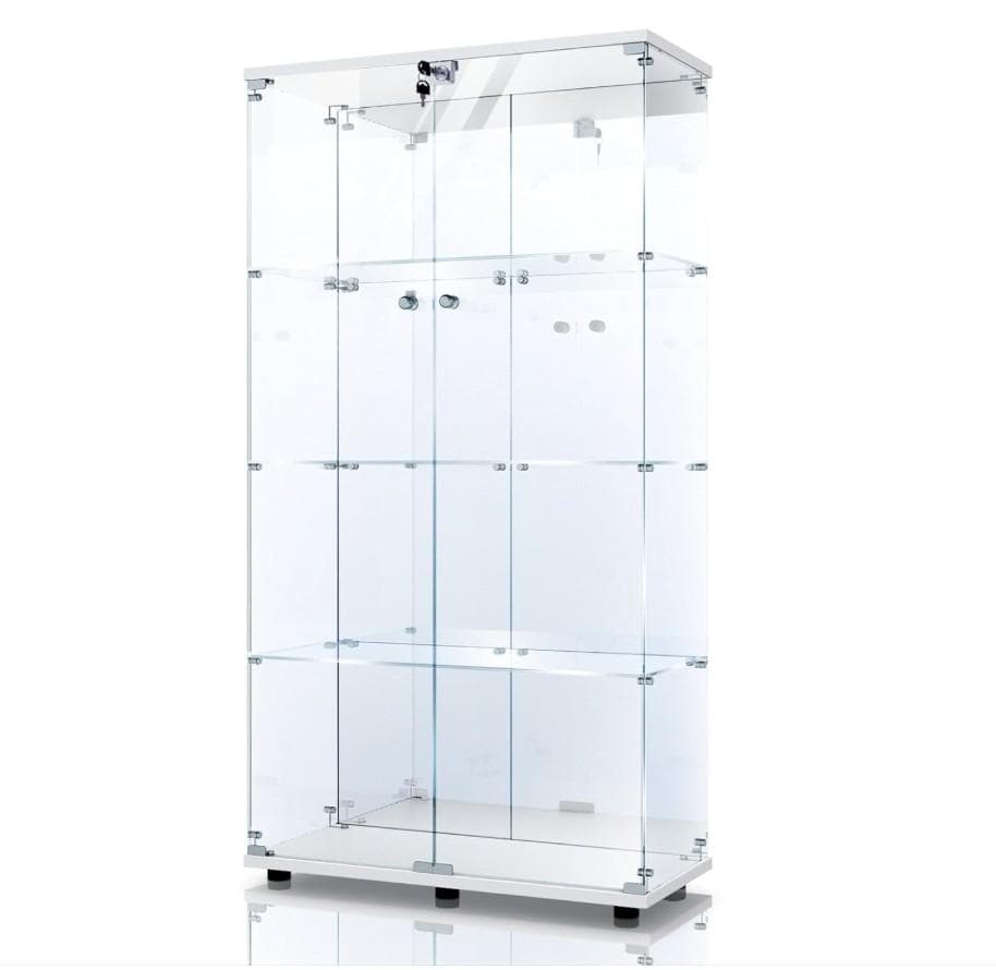 【訳あり・新品】4段ワイド 背面ミラータイプ ホワイト コレクションケース