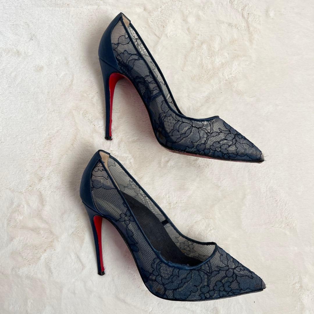 クリスチャンルブタン サテン レース　花柄　ヒール 36 1/2　23.5cm