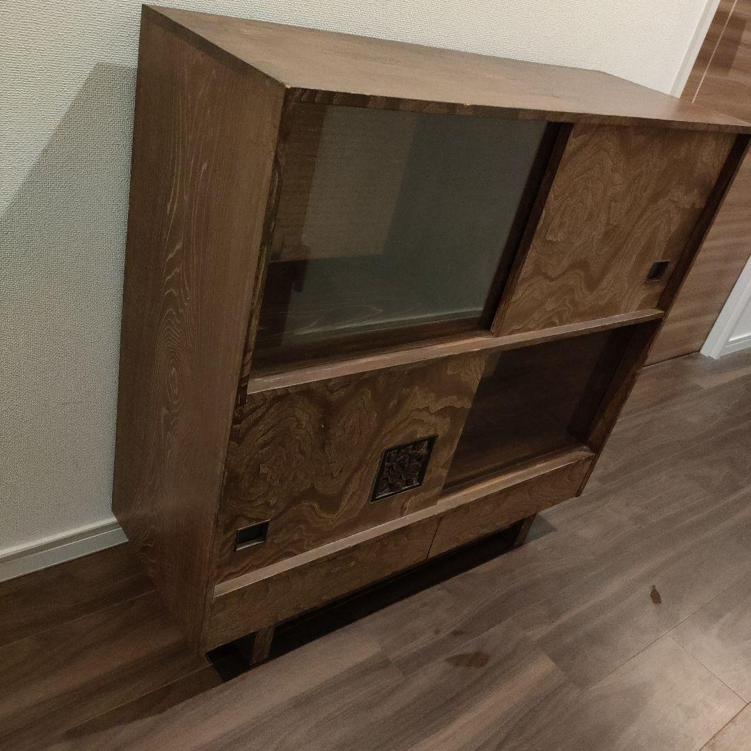 木製ガラス扉収納キャビネット