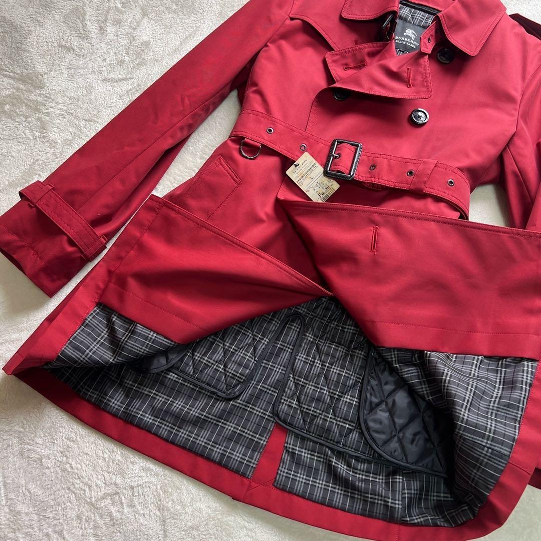 希少デッドストック　バーバリーブラックレーベル　トレンチコート　Lサイズ　赤