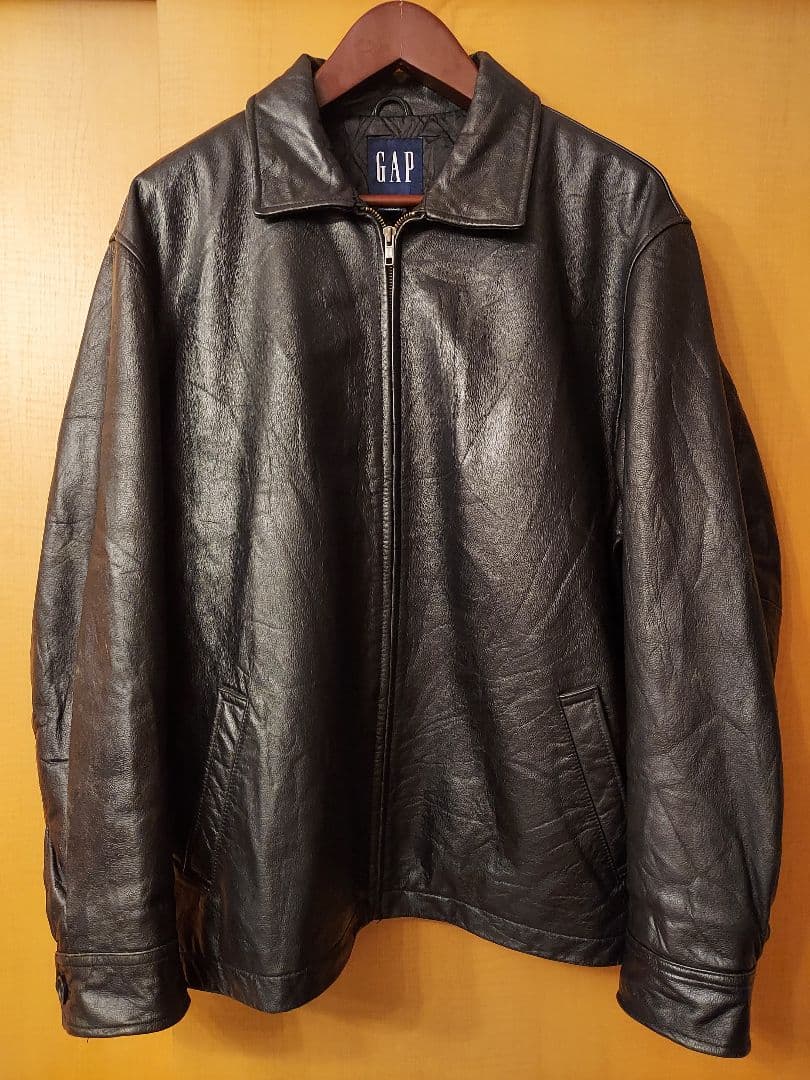 【美品】90s old GAP ブラック レザージャケット L 襟付き