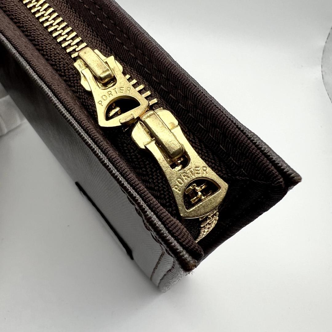 未使用 ポーター☆メンズ ジッピーウォレット 長財布 ナイロン加工 濃茶 日本製
