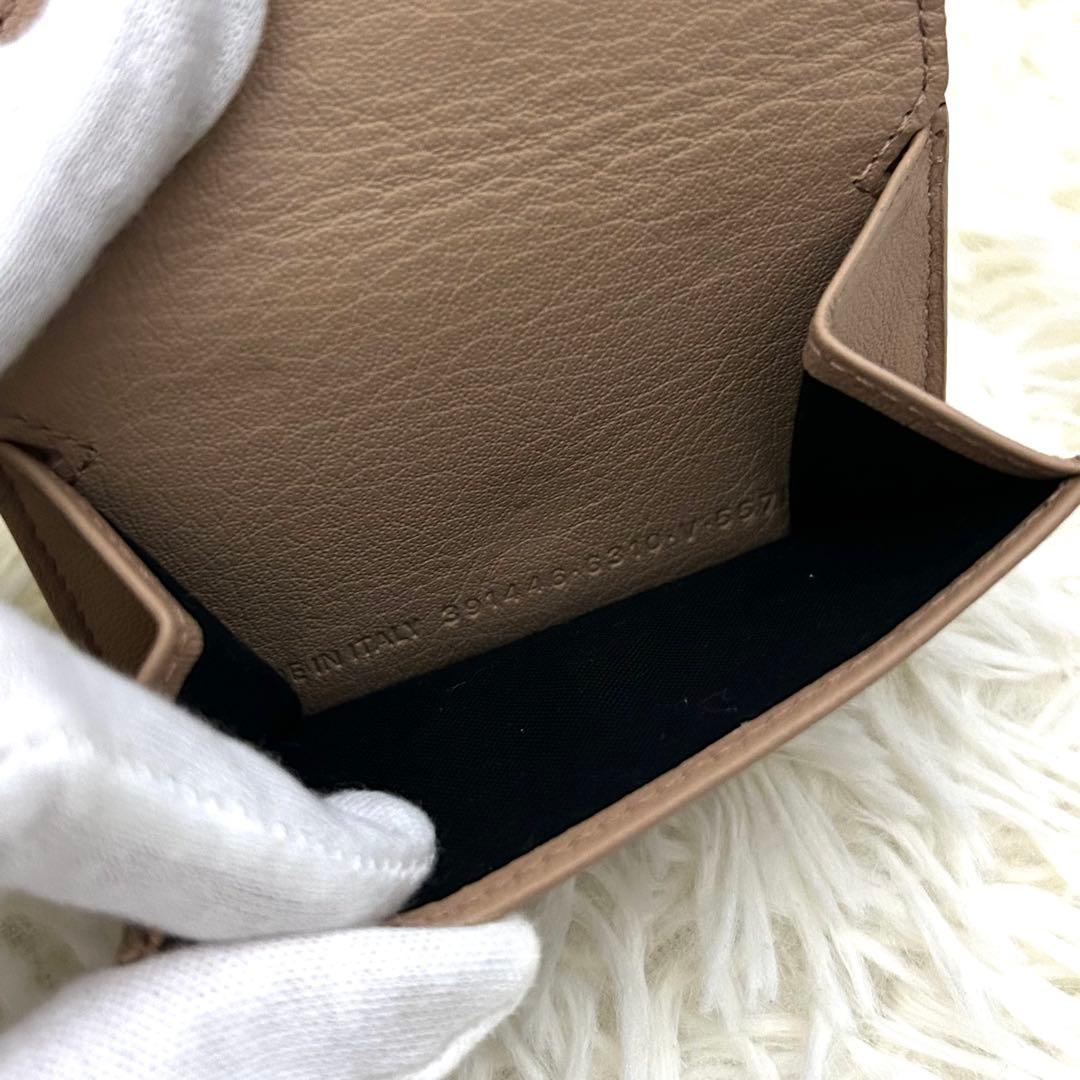 【美品】BALENCIAGA ペーパーミニ レザー 三つ折り 財布 ベージュ系