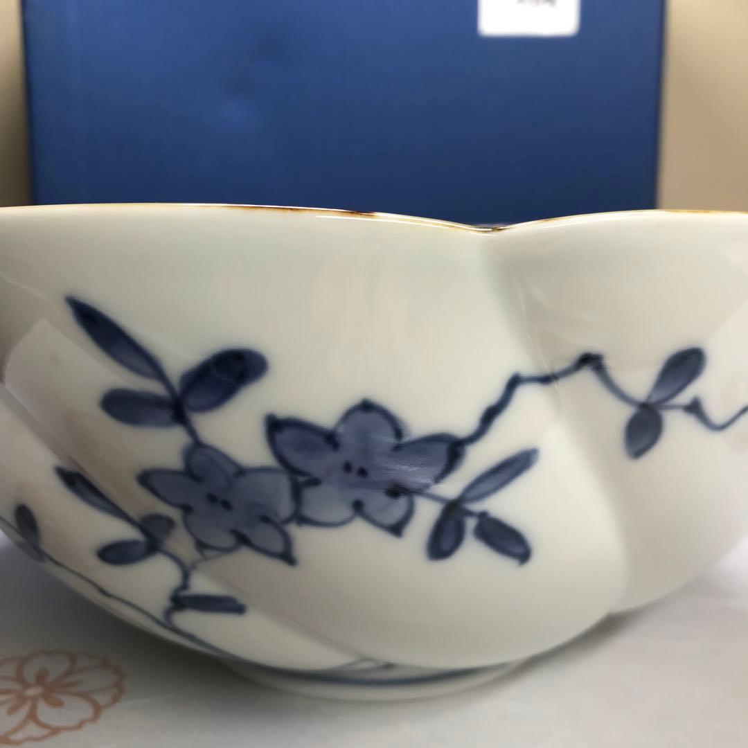 福泉窯　染錦花つなぎ文様　ひねり鉢　1客　共箱入り　秋の七草　桔梗　ひなまつり