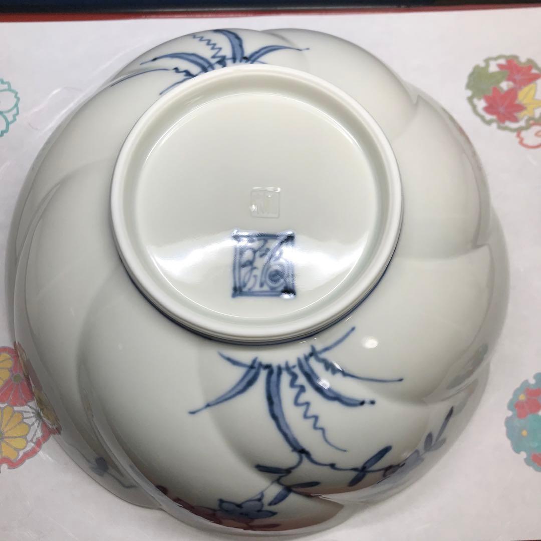 福泉窯　染錦花つなぎ文様　ひねり鉢　1客　共箱入り　秋の七草　桔梗　ひなまつり