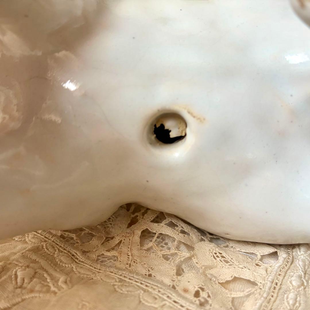 白釉のうさぎの置物　陶器オブジェ　フィギュア　ウサギ兎　フランスアンティーク