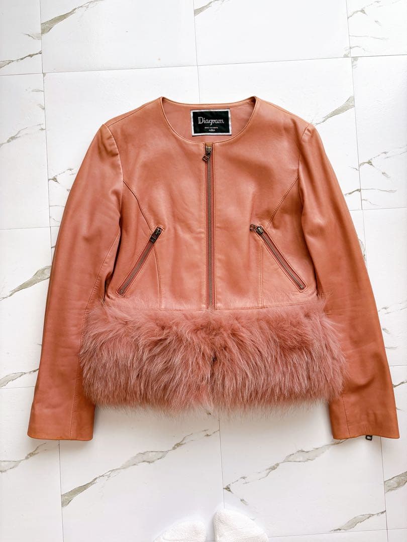 【ダイアグラム】ノーカラー /ラムレザー ジャケット フォックスファー 38