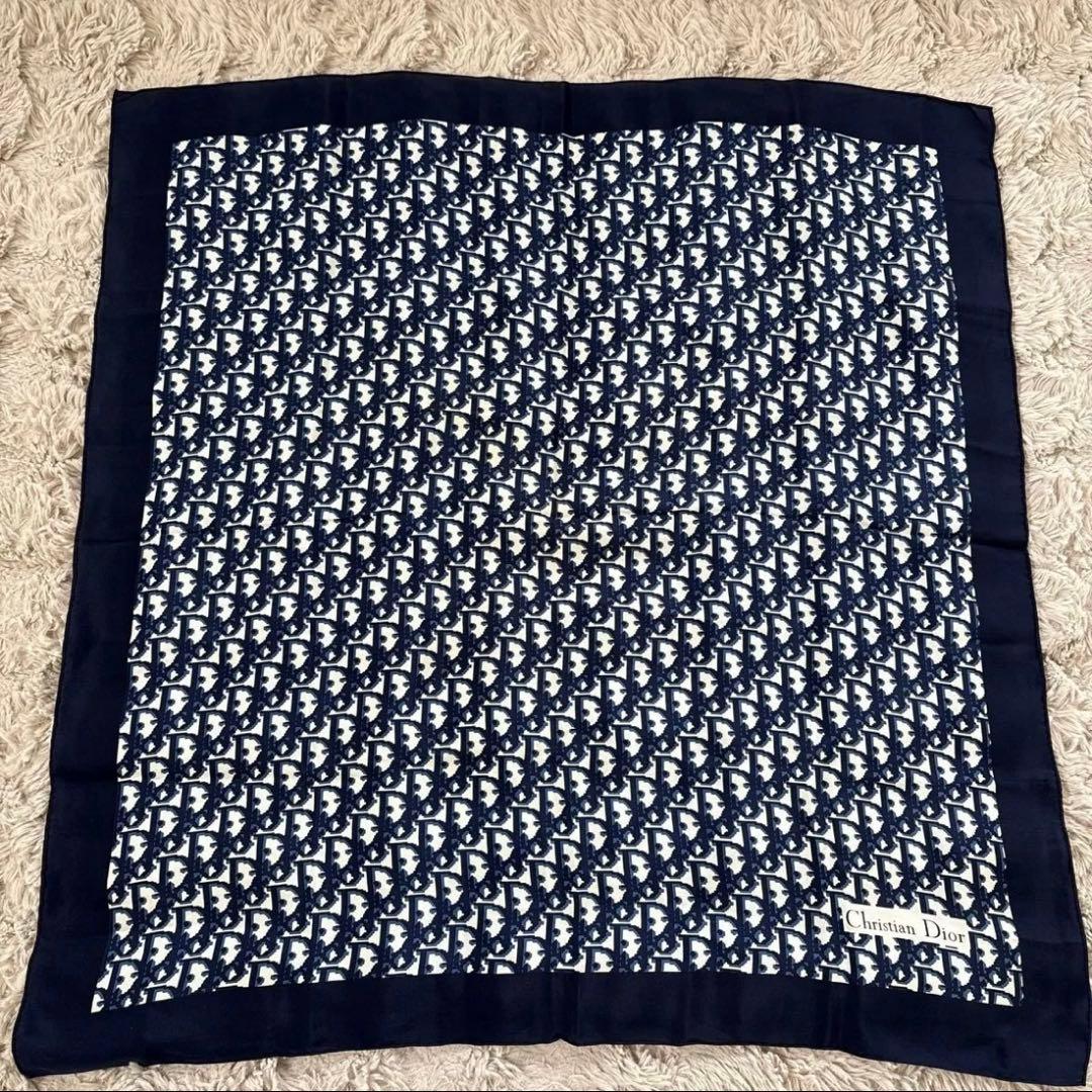クリスチャンディオール トロッター柄 大判スカーフ スカーフ ネイビー