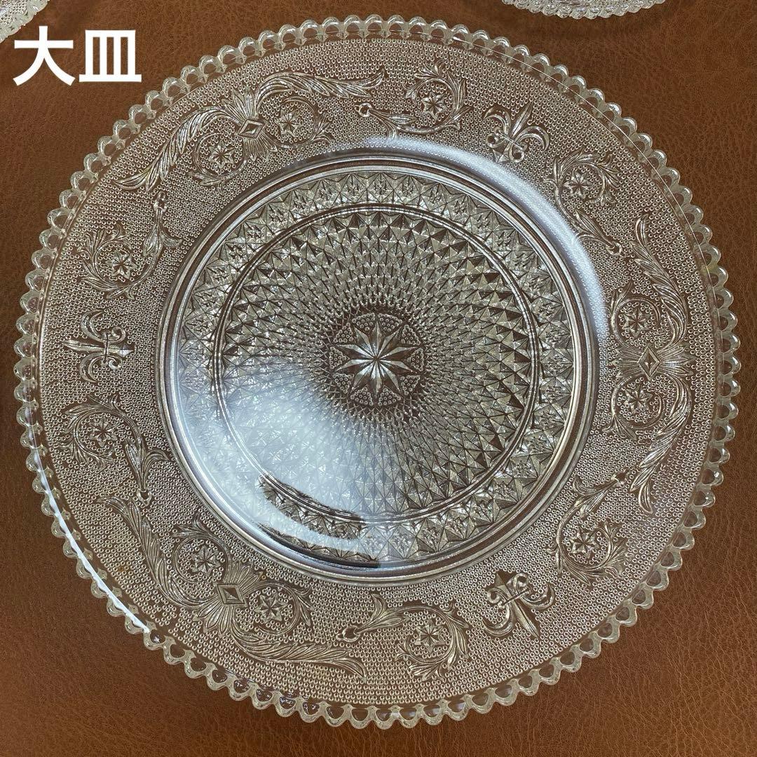 レトロ　長谷川ガラス　エリザベス　大皿　だ円皿　 銘々皿　計5枚セット　プレス