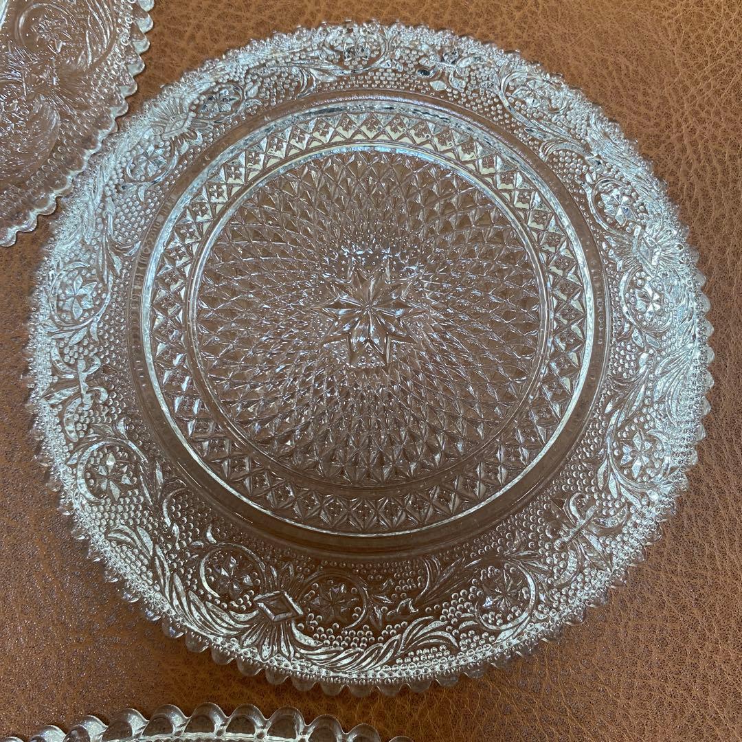 レトロ　長谷川ガラス　エリザベス　大皿　だ円皿　 銘々皿　計5枚セット　プレス