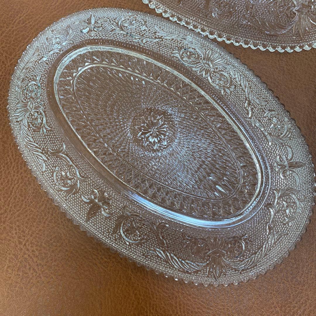 レトロ　長谷川ガラス　エリザベス　大皿　だ円皿　 銘々皿　計5枚セット　プレス