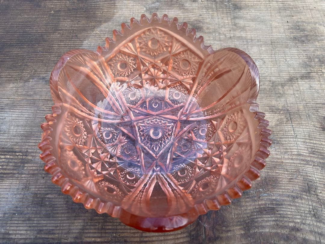 【O-1099】食器 ガラス食器 ピンク 皿 器 昭和レトロ レトロポップ