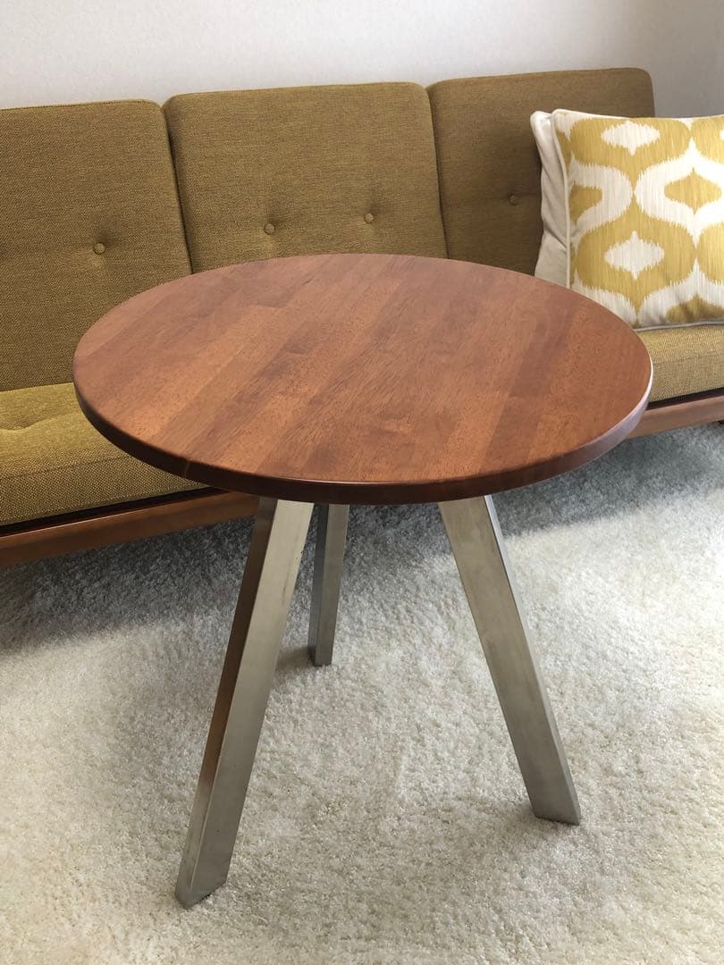 KANADEMONO ラウンドテーブル 直径65cm 3本脚 天板ブラウン