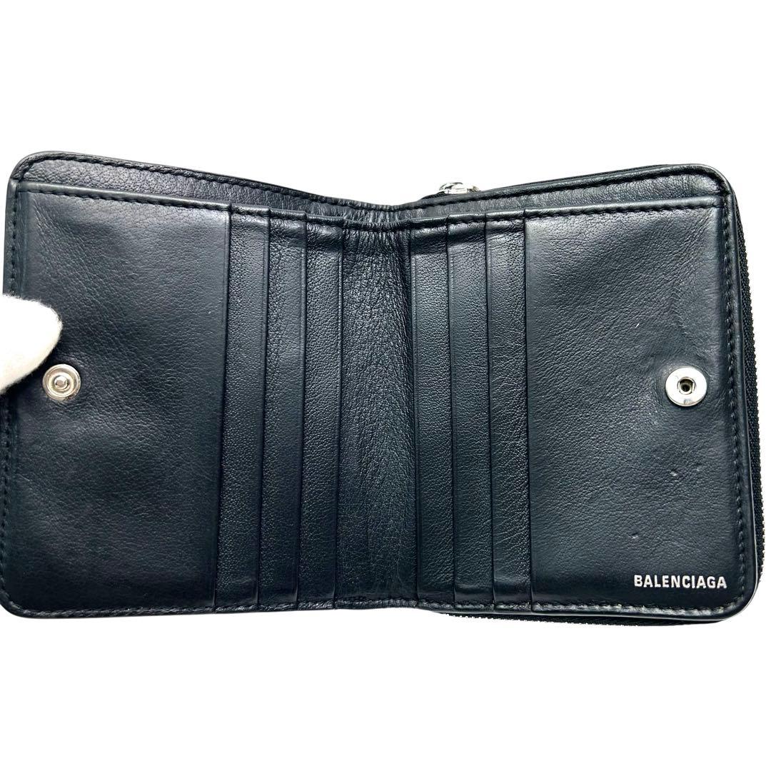 バレンシアガ 二つ折り財布 エブリデイ ロゴ ファスナー レザー ブラック　黒
