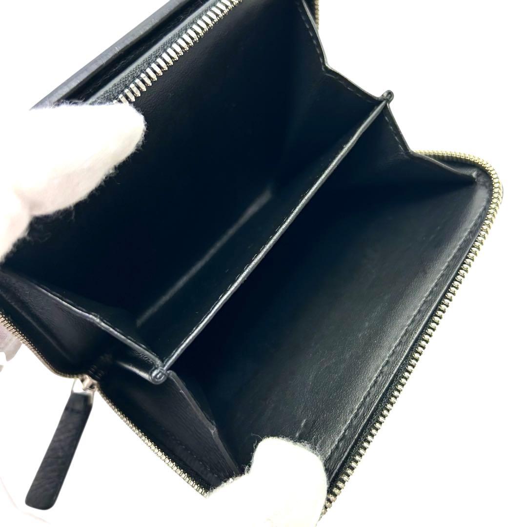 バレンシアガ 二つ折り財布 エブリデイ ロゴ ファスナー レザー ブラック　黒