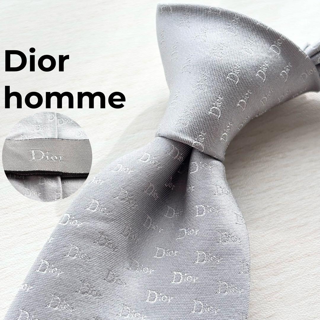 Dior homme ディオールオム ロゴ 総柄 グレー シルク ネクタイ