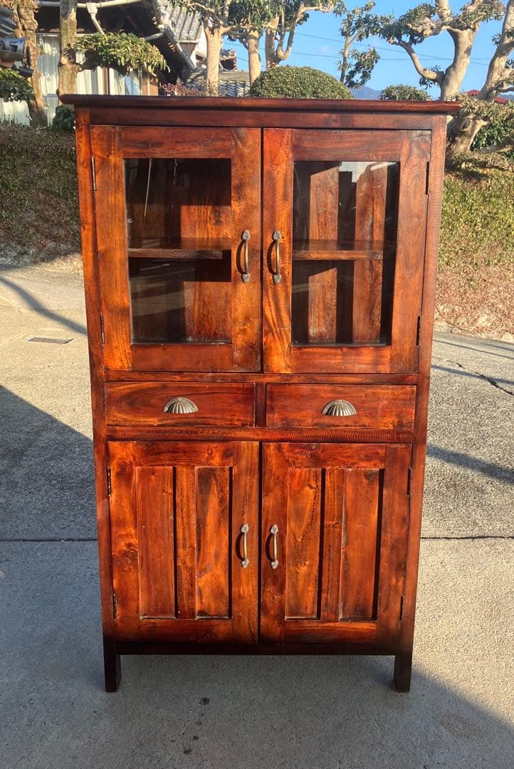 アンティーク調 コロニアル ハイキャビネット マホガニー 75cm幅