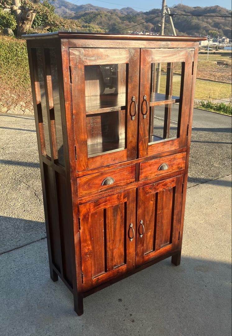 アンティーク調 コロニアル ハイキャビネット マホガニー 75cm幅