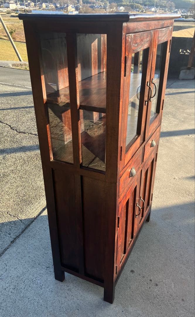 アンティーク調 コロニアル ハイキャビネット マホガニー 75cm幅