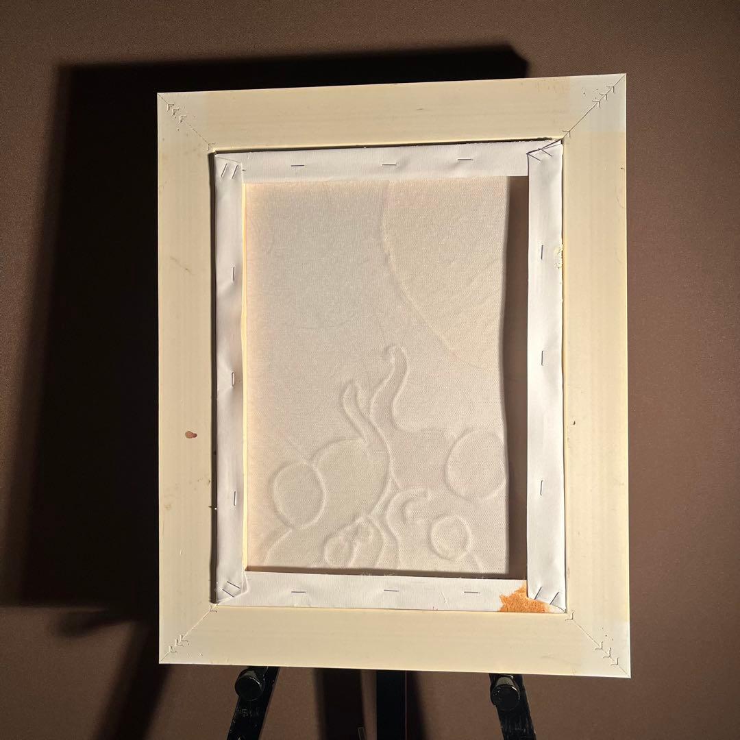 手書き 作品 象の家族 額付 肉筆絵画 インテリア 油彩+石膏