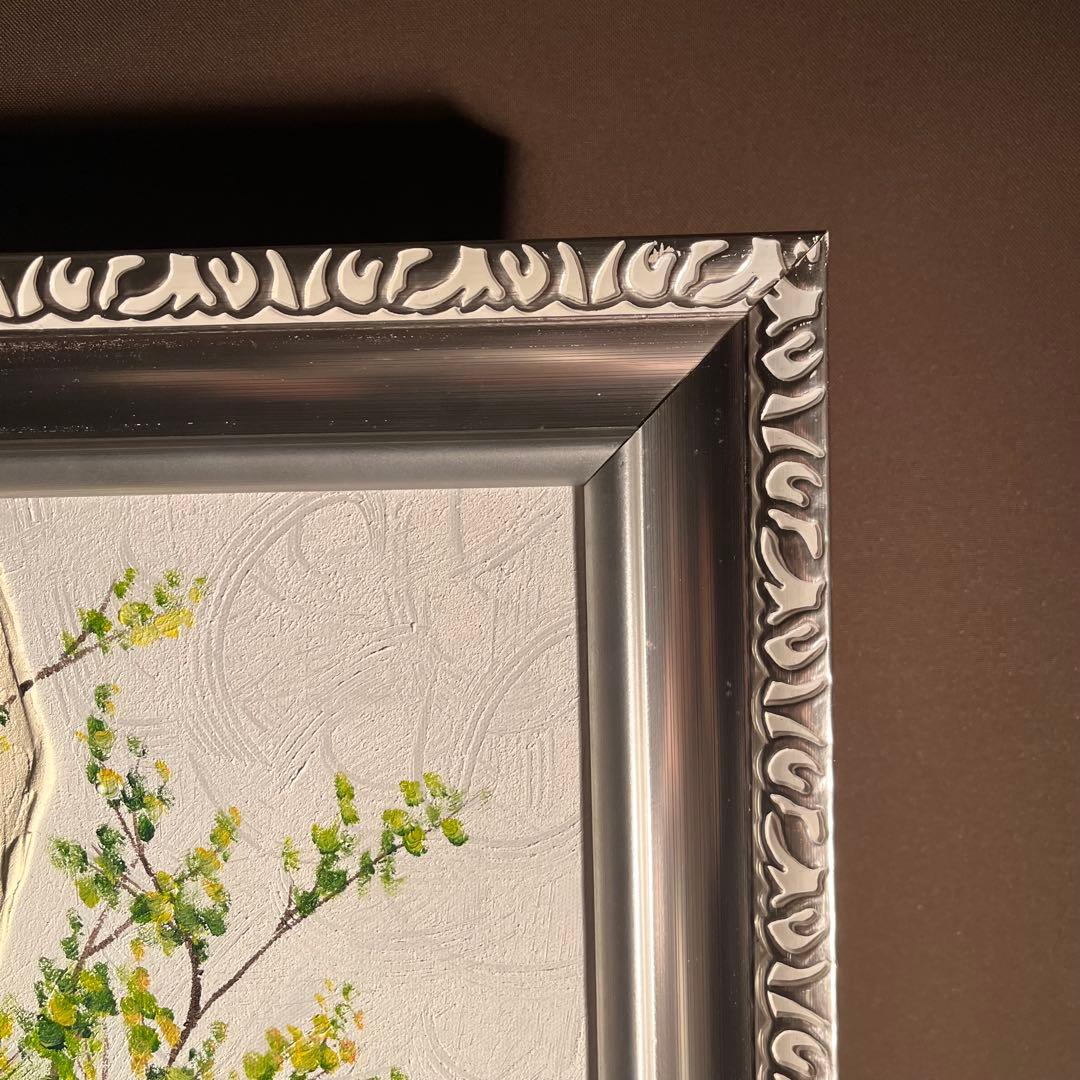 手書き 作品 象の家族 額付 肉筆絵画 インテリア 油彩+石膏