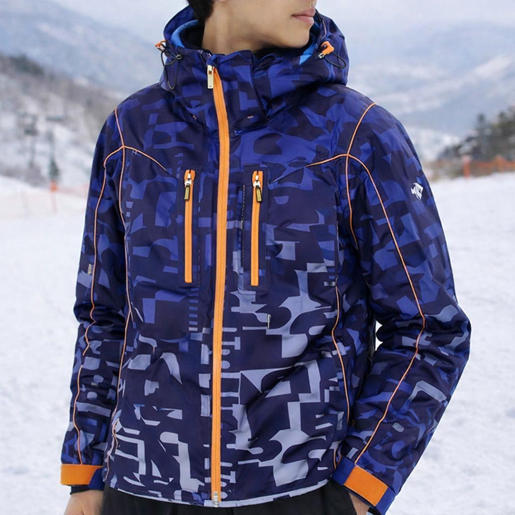 【高機能】デサント スキージャケット モーション3D ヒートナビ 総柄 青 M