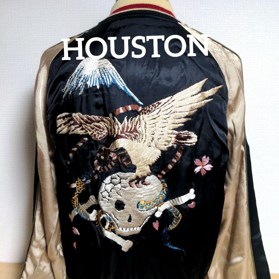 cn24 HOUSTON スカジャン 黒 鷲×蛇×骸骨×富士 メンズMサイズ