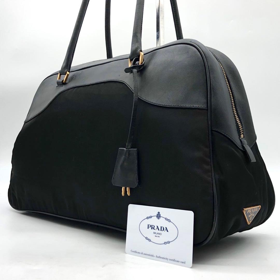 ✨美品✨プラダ ボーリングバッグ 三角ロゴ カデナ ナイロン レザー 切り替え