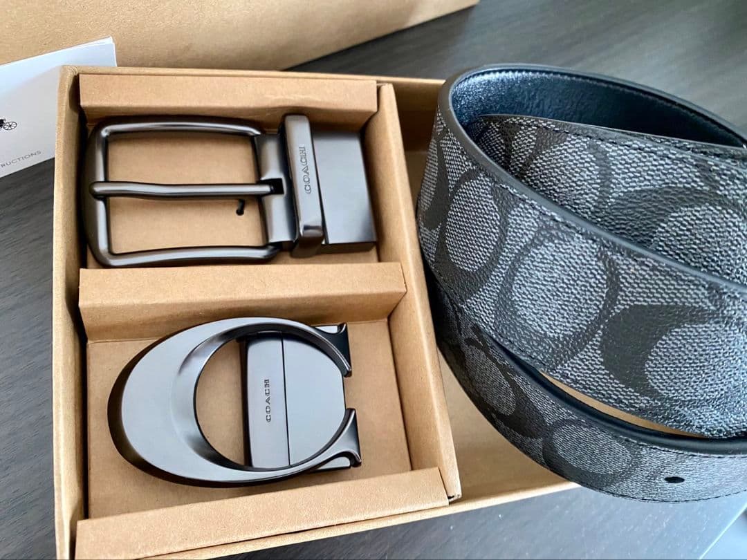 限定SALE♪コーチ　新品　リバーシブル　シグネチャー　ガンメタルバックルセット