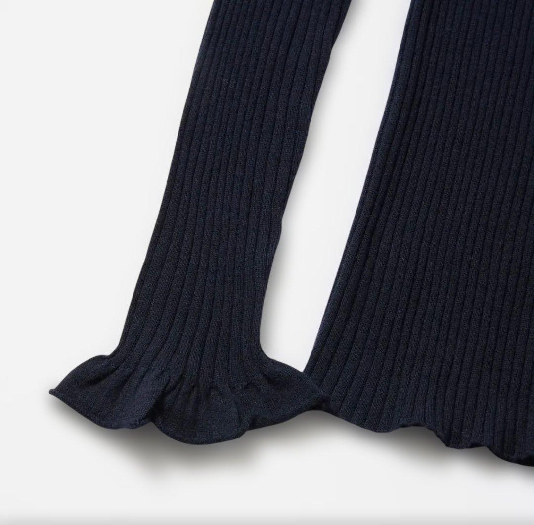 シーマリー cccmalie 美品 カシミヤシルクフリルタートルニット ネイビー