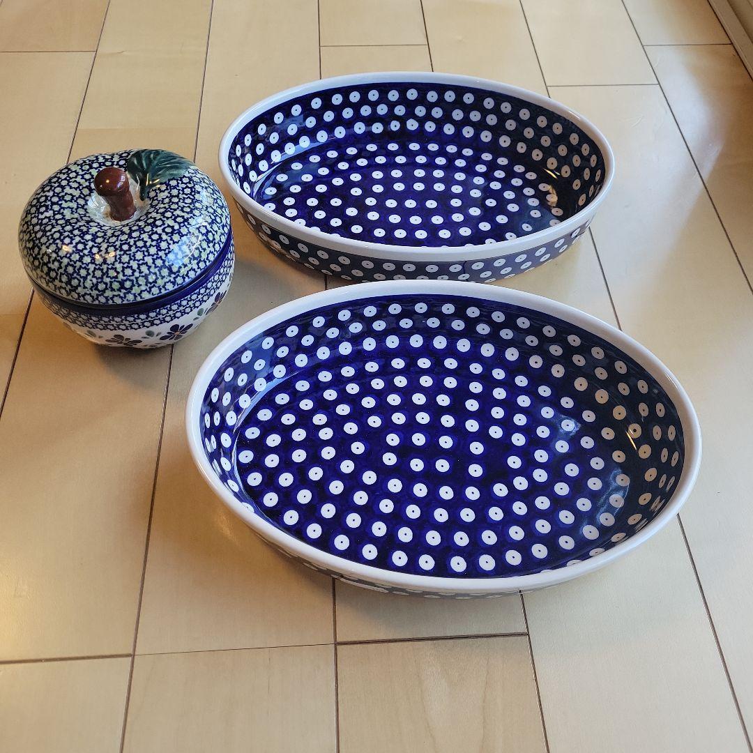 【ラスト1点】ポーリッシュポタリー　ザクワディ　オーバル大2枚　リンゴポット