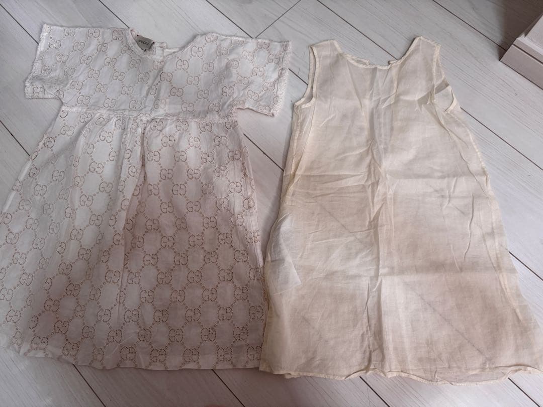 GUCCIグッチ　キッズ 半袖ワンピース クリーム色 GGパターン