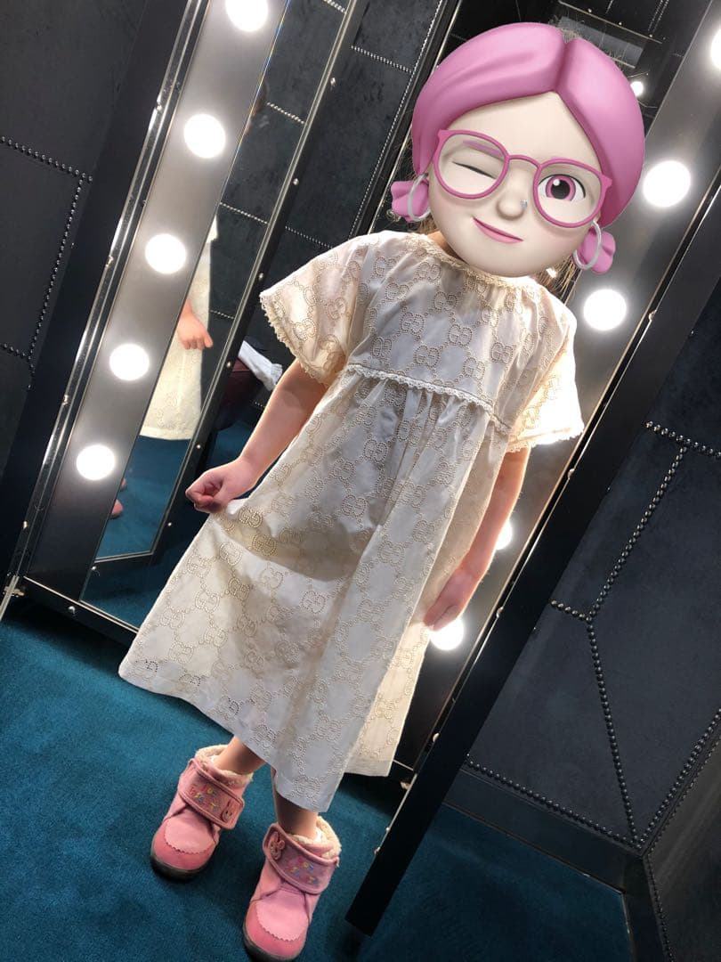 GUCCIグッチ　キッズ 半袖ワンピース クリーム色 GGパターン