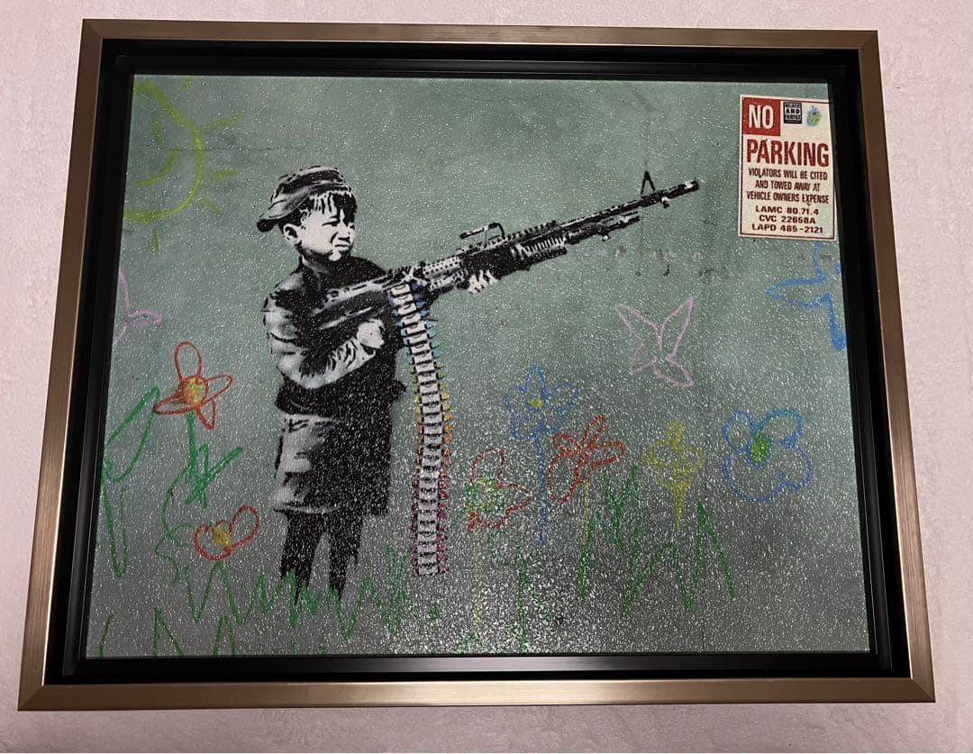 バンクシー Banksy アート クレヨンシューター 壁掛け 額入 油絵