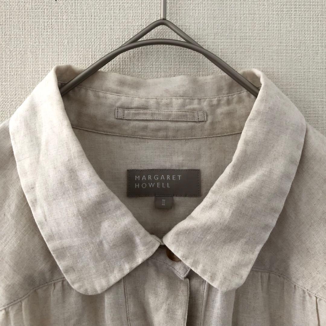マーガレットハウエル◆ 洗える リネン 丸襟 ラウンドカラー 半袖ブラウス Ⅱ