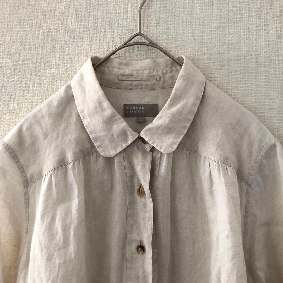 マーガレットハウエル◆ 洗える リネン 丸襟 ラウンドカラー 半袖ブラウス Ⅱ