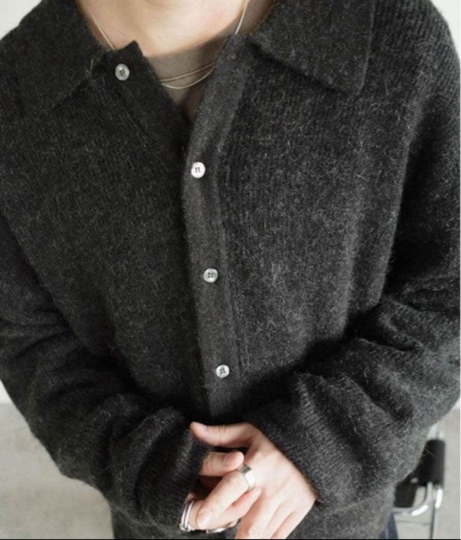 【WYM LIDNM】モヘア ニット シャツ カーディガン チャコール Mサイズ