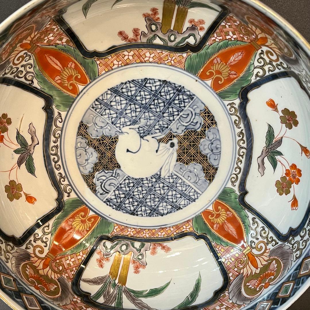 有田焼 古伊万里 冨貴長春 赤絵大鉢 兎 大丼 深鉢 江戸時代 古美術品 骨董品